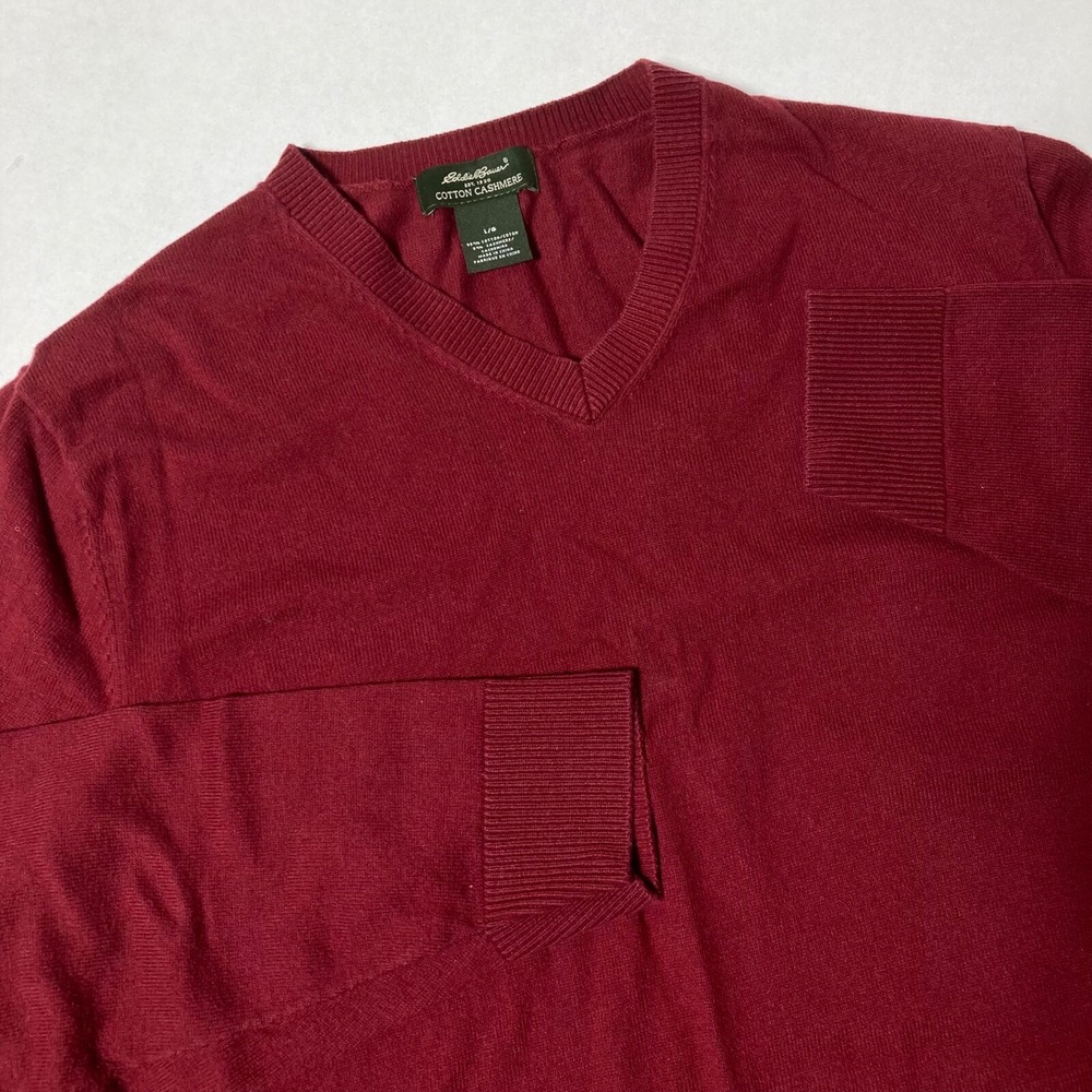 Eddie Bauer Cashmere Sweater Men's Size‎ Large Brick Red V Neck Cotton